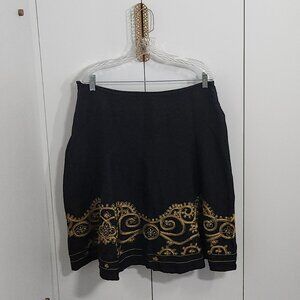 Lino U.S.A. Skirt Womens Size XL Black embroidered Lined Knee Length Flowy